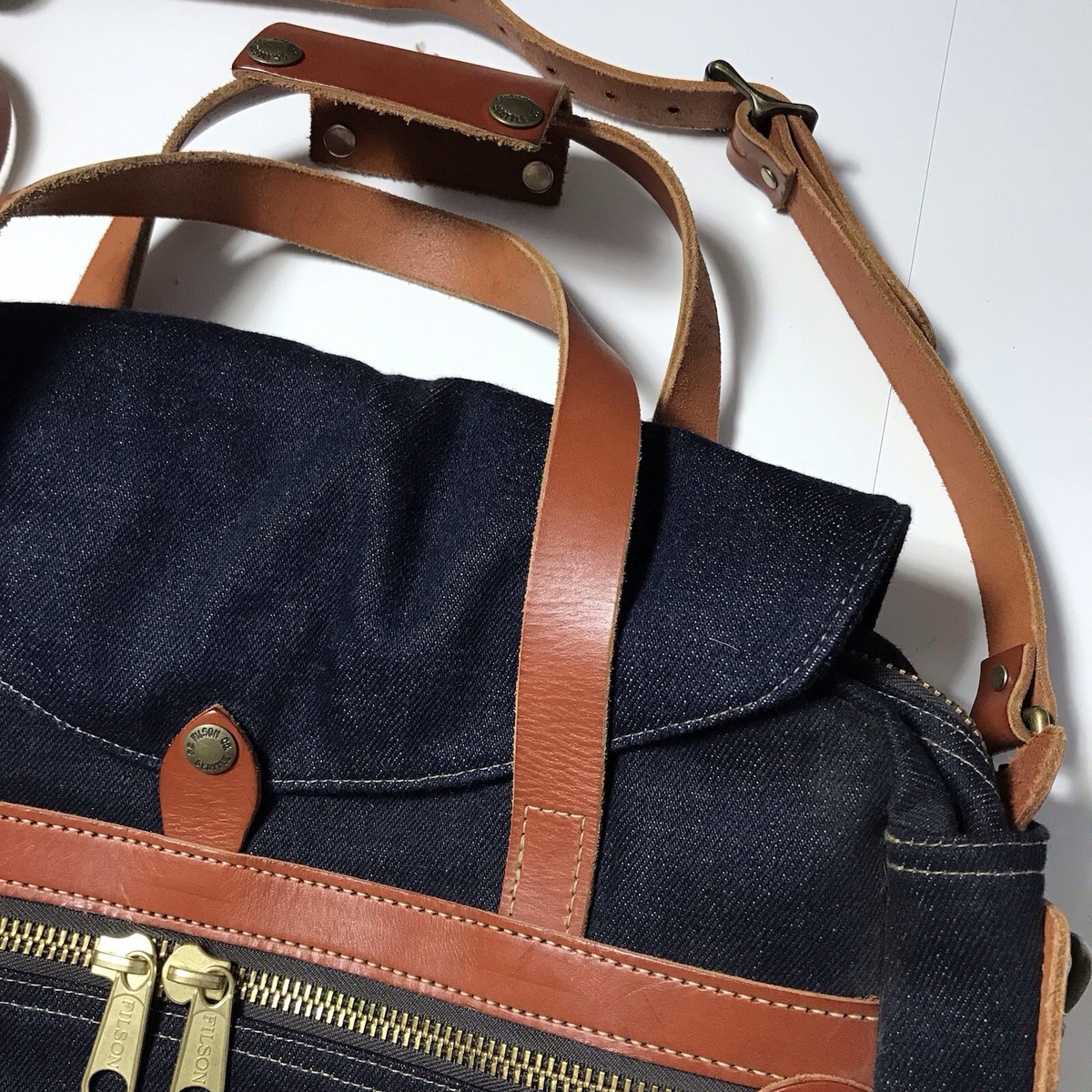 Filson X Lucky Brand Japanese Denim Leather Trim Messenger Bag