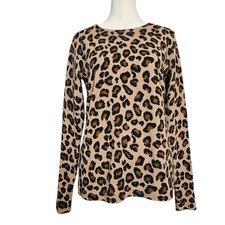 Cynthia Rowley 2 Ply Cashmere Sweater Women's Small Leopard Quiet Luxury Preppy