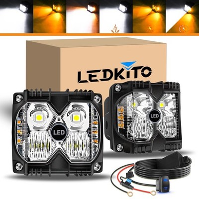 4'' LED Strobe Pods 2PCS Amber White 6 Modes Warning Light For SUV ATV Truck