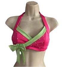 The Line Up Pro Cheer Dance NFL NBA NHL Pink Green Rhinestone Audition Top S