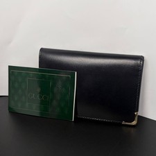 Old Gucci Card Case Pass Case Business Card Holder Leather Folded Black