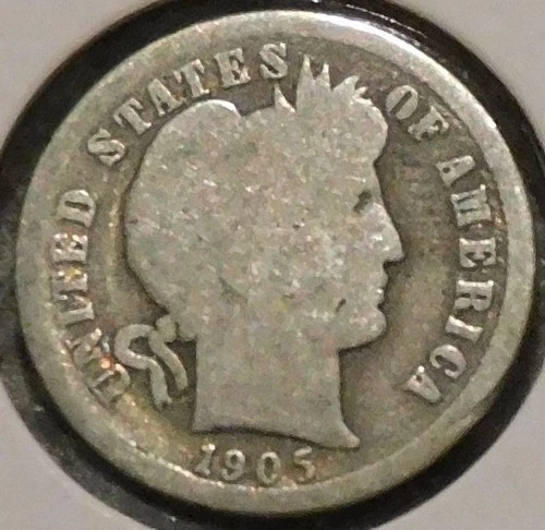Silver Dime - Barber - 1905-S (Worn.  Scrape by UNI thru date.)