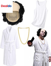 4 Pcs Halloween Costume Set Bald Wig Bathrobe Vest Necklace Boss