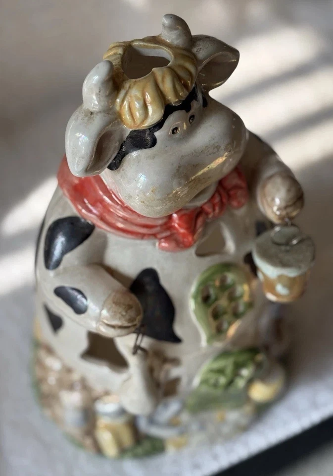 De colección-Cottage Vaca y Luminaria Granja 9.75" Cerámica Luz de Té Vela Casa Foto 3 de 3