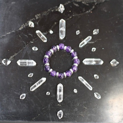 A++ Beautiful Purple Amethyst Smooth Round Gemstone Beads Stretchable Rings Gift - Picture 7 of 15
