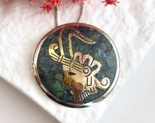 Taxco, Mexico Casados Metales Turquoise & Lapis 925 Vintage Pendant Necklace 18