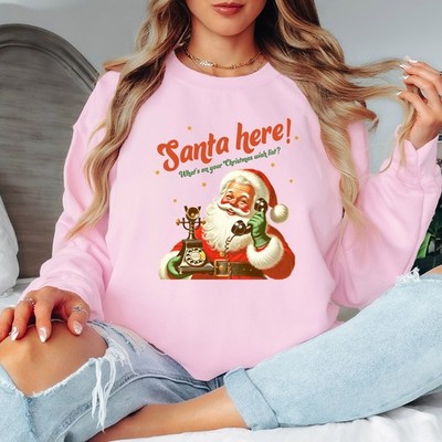 Santa Here Whats On Your List Weihnachten Urlaub Damen Sweatshirt Retro Festlich