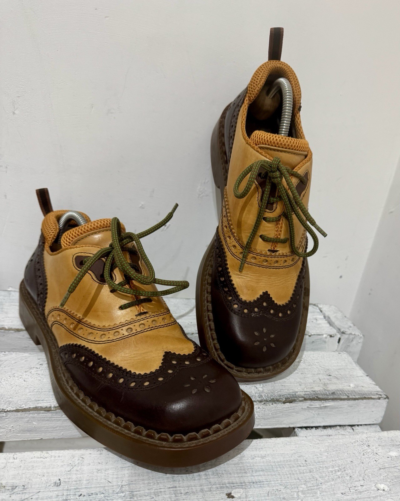 Rare Miu Miu Prada Vintage Retro Tan Brown Leather Punched Round Toe Shoes 41 42 image 2