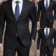 Black Men Suits Single Breasted Business Wedding Jacket Tuxedo Office 2Pcs