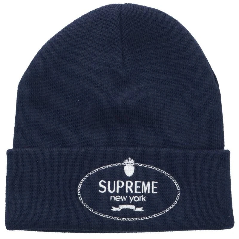 Casquette bonnet logo écusson Supreme 24Aw bleu marine 121052 Hj12 Bb51 H2005