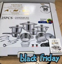 BATTERIA PENTOLE PADELLE TEGAMI AMC INDUZIONE ANTIADERENTE ACCIAIO INOX 23 PEZZI