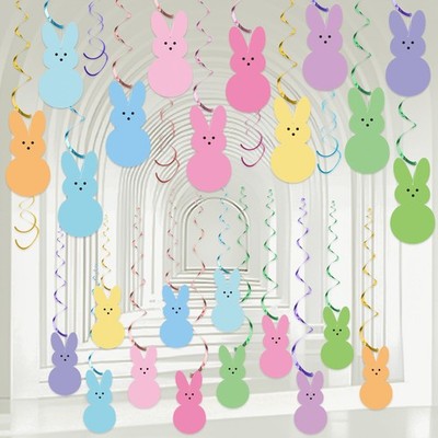 30 PCS Easter Bunny Hanging Swirls Party Ceiling Decorations Colorful 