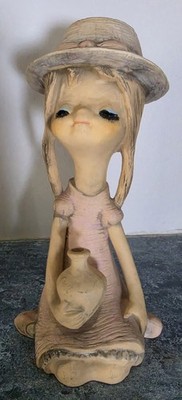 Pixie Trixie Long Neck Pink Hat Girl with Flowerpot Ceramic 1960's UCTCI Japan