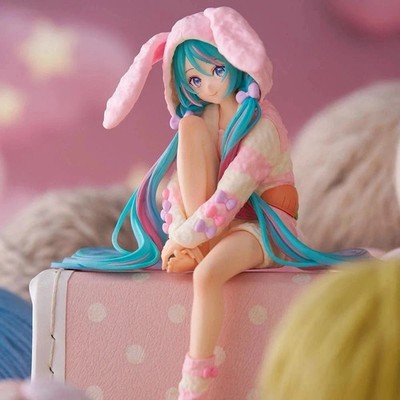 15CM Anime HATSUNE MIKU Figure Noodle Stopper Figure Rabbit Ear Pajamas Model