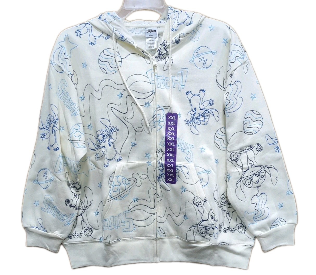 New Disney Stitch Women's Embroidered Full Zip Hoodie White Size XXL P12