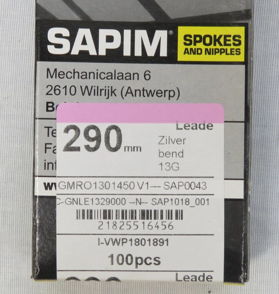 Radios de rueda de bicicleta Sapim WS5690 100 por caja 290 mm 13G con pezones NUEVO Foto 2 de 4