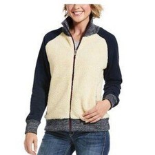Ariat TEK Sherpa Fleece Jacket Navy Cream  Women L  Sherpa Cowboy Ranch Core