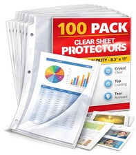 100 Pack Clear Sheet Protectors for 3 Ring Binder, Heavy Duty Plastic Sleeves...
