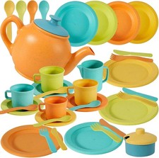 Buyger Kids Tea Set Kitchen Toy Pretend Play Dinnerware Ages 3-5 Gift Set