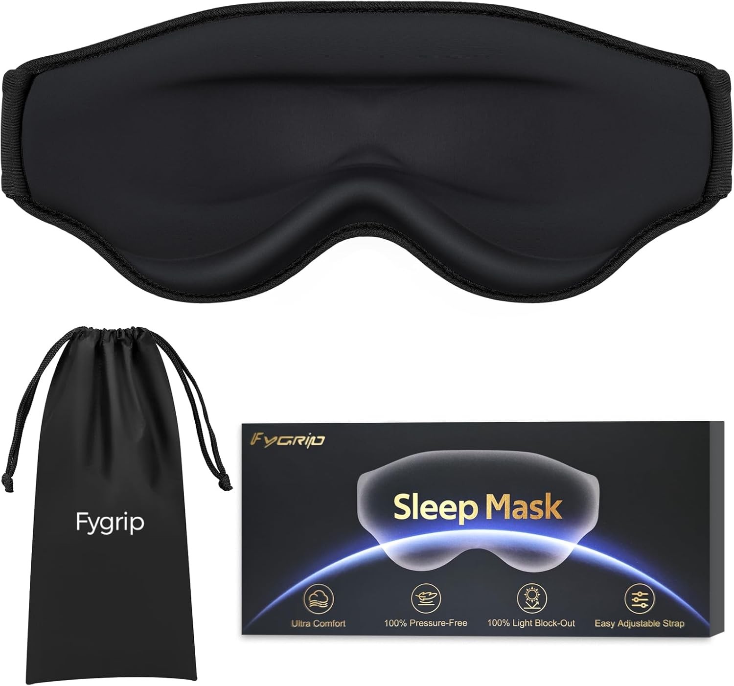 3D Cooling Eye Mask Sleep for Men & Women, 100% Pressure-Free & Black 