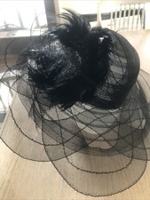 Black Wide Brim hat Kentucky Derby Wedding. Feathers