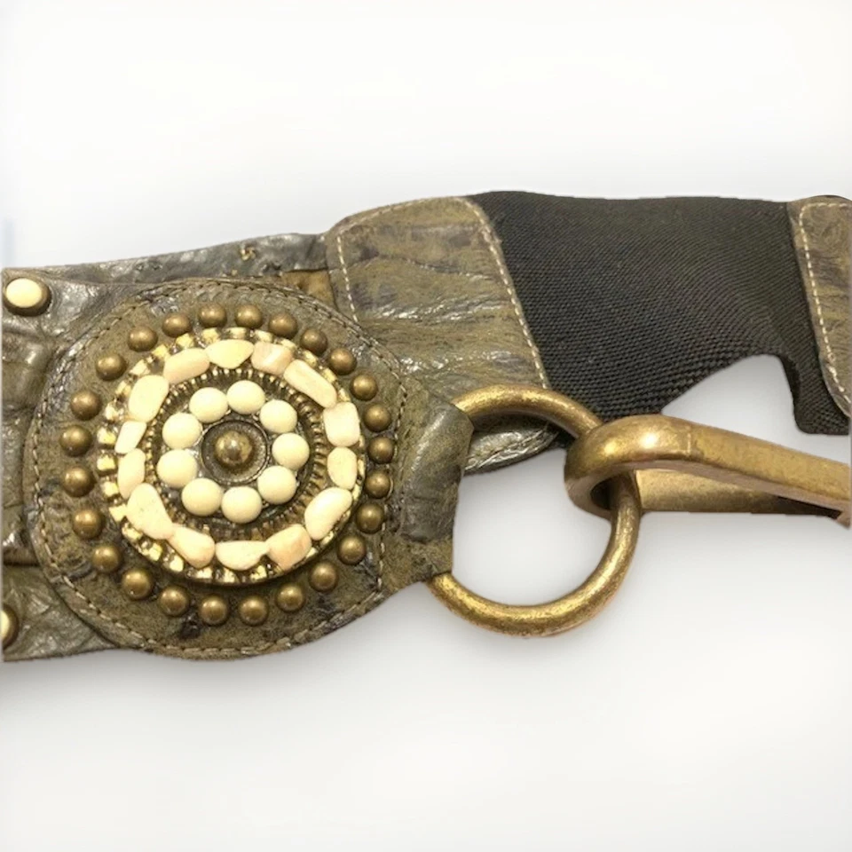 Cinturón llamativo de cuero arte para usar hebilla de latón rodeo para mujer pequeño 30 31 Boho Foto 3 de 4