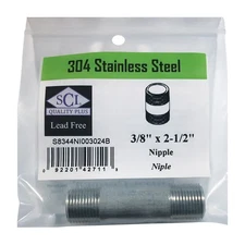 Smith-Cooper 4632100630 Stainless Steel Lead-Free Nipple 3/8 MPT x 2-1/2 L in.
