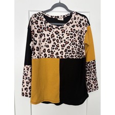 BiBi Leopard Colorblock Waffle Knit Grunge Indie Mustard Black Animal Print S