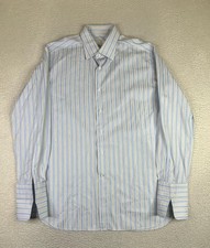 Ermenegildo Zegna Dress Shirt Men's 17.5 77 Blue Striped Rossini Made In Spain