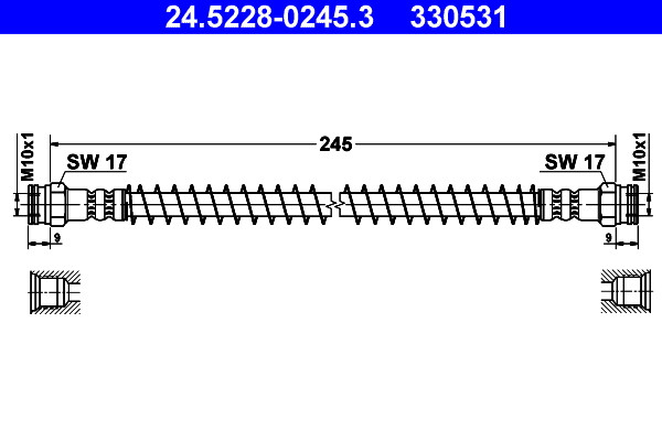 Rear Left ATE 24.5228-0245.3 Brake Hose for CITROËN,PEUGEOT