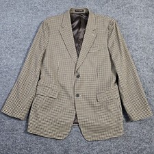 Banana Republic Sports Coat Mens 44R Beige Brown Black Plaid Check Tailored Flex