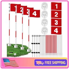 4 Pack 6ft Golf Flag Stick Set Putting Green Hole Cup Pole Numbered Flags Red