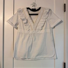 A.P.C. Erwin Ruffled V-neck Cotton Top In White