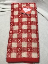 ENVOGUE KITCHEN TOWELS 2 WHITE WITH RED CHECK XO 100 COTTON NWT