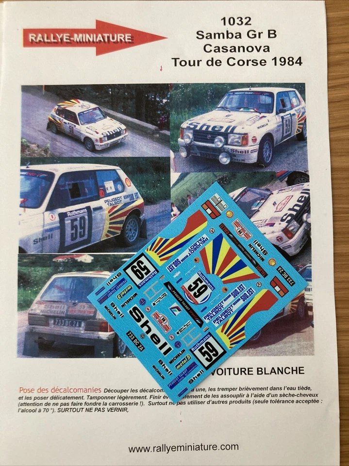 DECALS 1/43 TALBOT SAMBA CASANOVA TOUR DE CORSE 1984 WRC RALLYE RALLY FRANCE - Photo 1/1