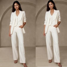 Business 3 Pcs Women Suit Wedding Party Ivory Single Breasted Blazer Office Wear