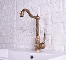 Antique Brass Bathroom Kitchen Bar Vessel Sink Swivel Faucet Water Tap ssf118