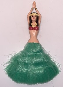 Hula Girl Hawaiian Duster Brush Green Skirt Collectible Retro 9” Plastic
