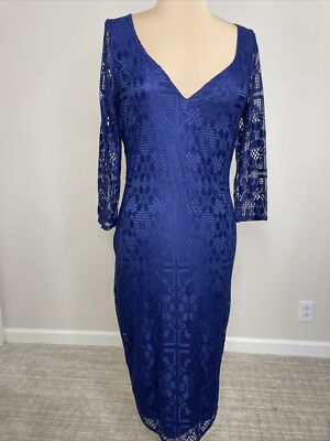 Ryan Michelle Royal Blue Lace Long Sleeve Dress Sz M BodyCon