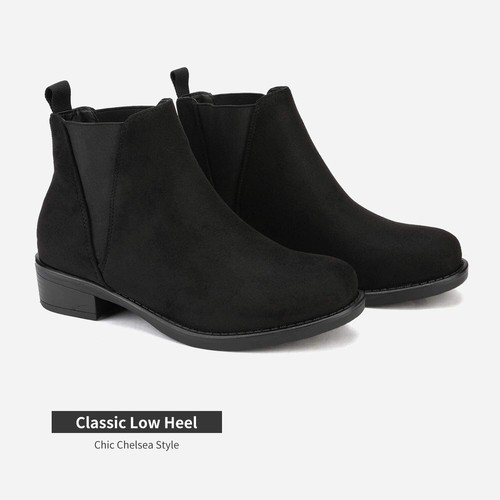 Women Classic Round Toe Low Heel Boots Warm Fur Lining Ankle Boots Slip On Shoes - Picture 3 of 37