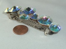 VINTAGE IRIDESCENT GLASS PRISM DISC HAIR BARRETTE UP DO ACCESSORY
