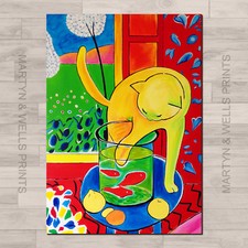 Henri Matisse prints. A4 canvas paper / poster art. Fauvism. Cat with Red Fish.