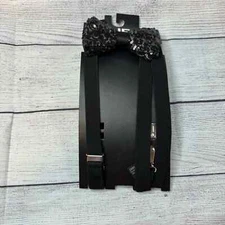 JF J.Ferrar Black Sparkly Bow Tie & Suspenders