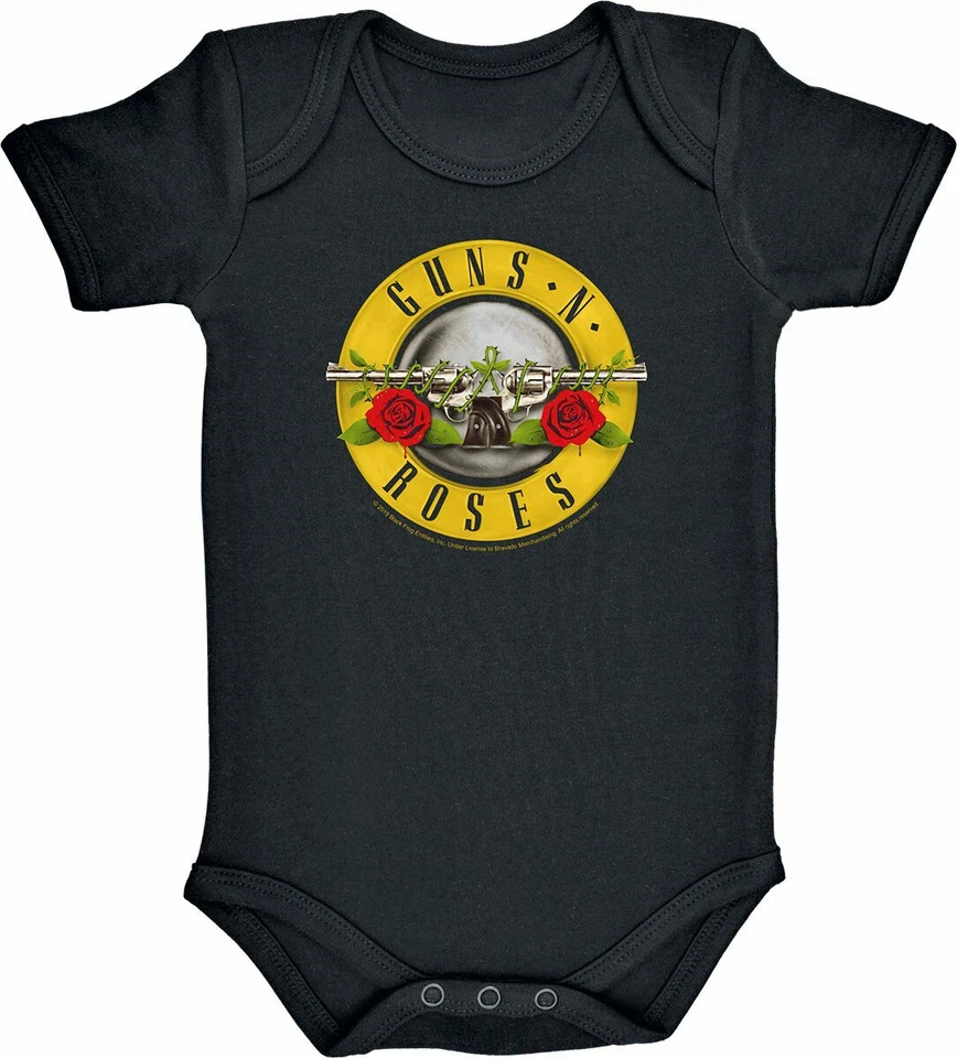 FEA Official Guns N Roses Bullet Logo Black Babygrow Bodysuit Guns N Roses Romper