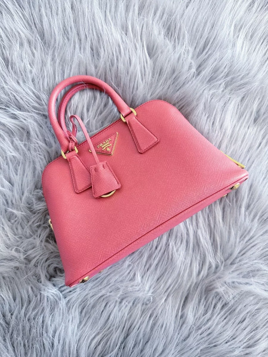 Prada Pink and White Saffiano Leather Promenade Bag