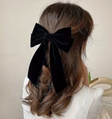 Black Velvet Stylish Bow Big Ribbon Bow Knot Hair Clip All