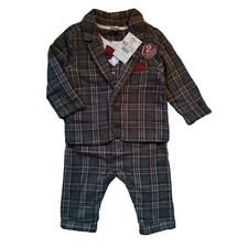 Baby Boy Smart Outfit Romper Suit Set Blazer Bow Tie Formal Occasion Party NEXT