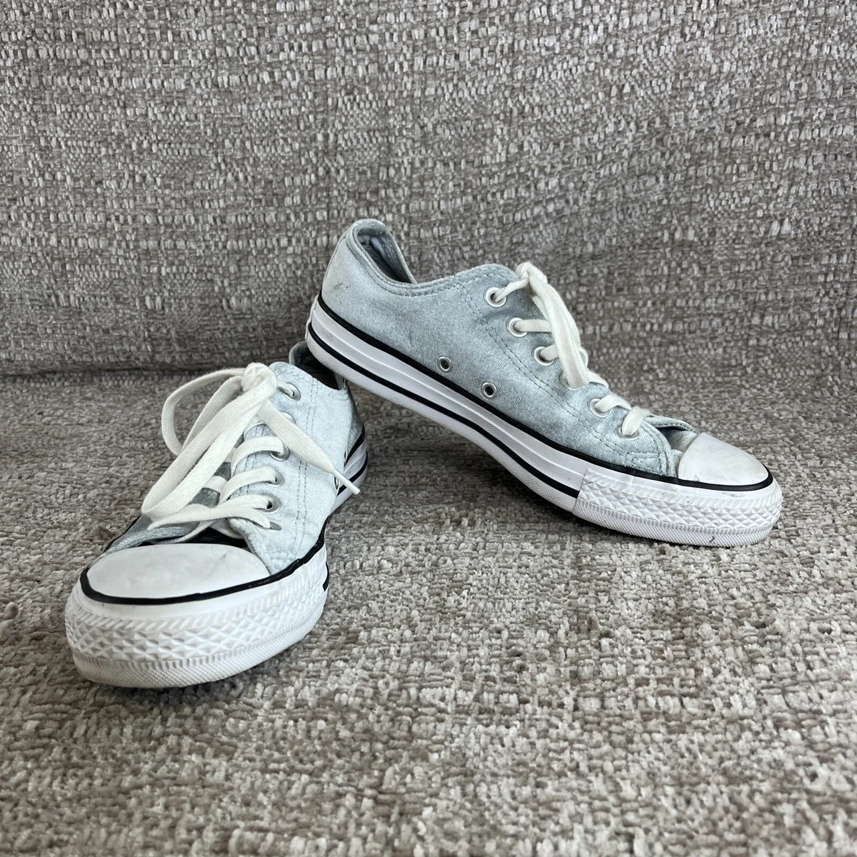 Converse All Star Low Top Sneaker Womens 7 Blue Gray Velvet Velour Up Shoe | eBay