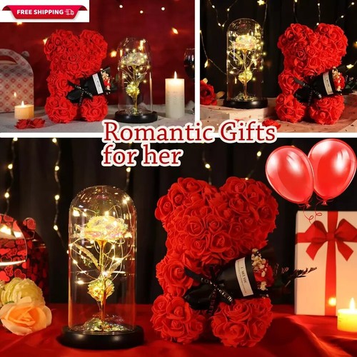 Valentine'S Day Gift, Rose Bear, Rose Bear Gift for Women, Never Fade Roses for - Picture 2 of 7