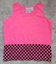 Women's vintage sleeveless top Small checkered Pink and black 